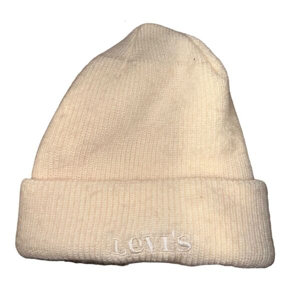 Levi's Women's Front Logo Beanie Hat Knit Cream One Size NWOT - Picture 5 of 7